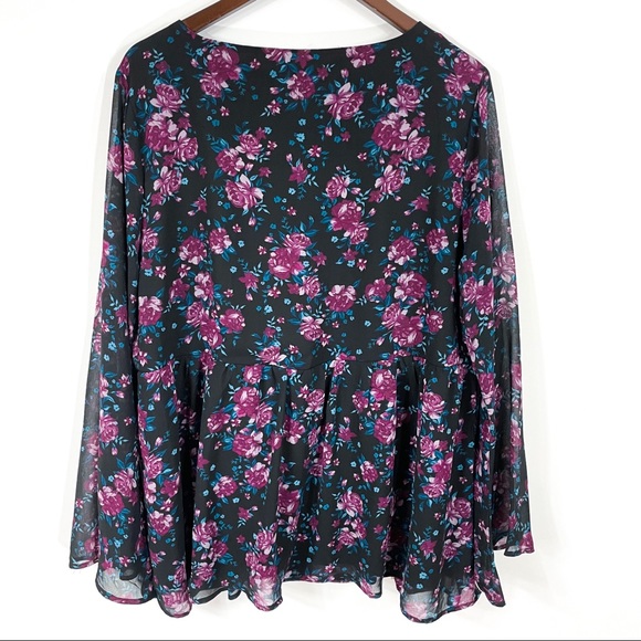 Torrid Floral Print Chiffon Lace Up Top - Picture 4 of 7